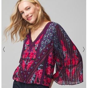 White House Black Market long sleeve mixed print blouse size M